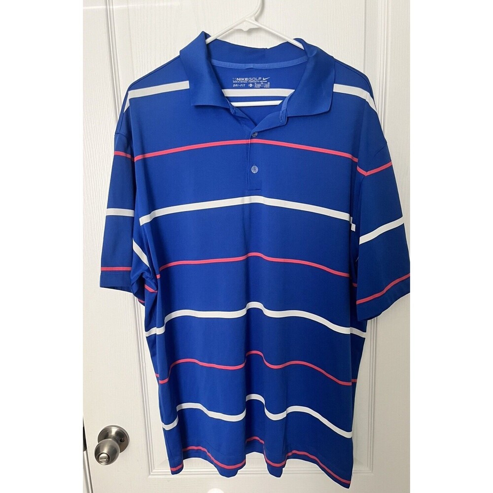 Nike Dri-Fit Golf Polo Shirt Size XL Blue Stripe Activewear Athleisure Relaxed